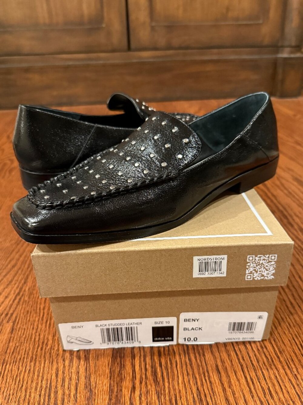 Dolce Vita Beny Black Studded Leather Loafers Size 10